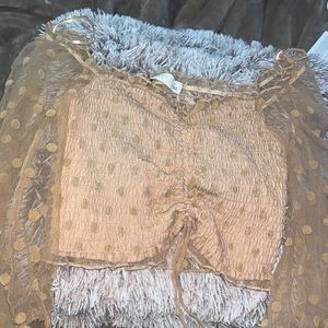 Nude Ruched Top with Sheer Sleeves